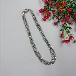 Silver Twisted Rope Multi Chain Necklace with Magnetic Closure